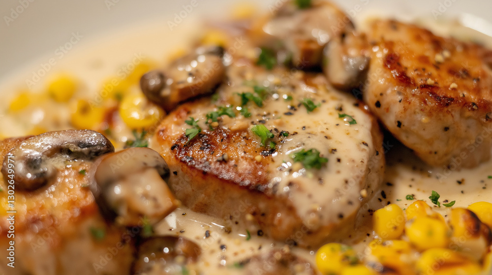 Modern barbecue pork filet medallions in cream sauce. Modern barbecue pork filet medallions in cream sauce.