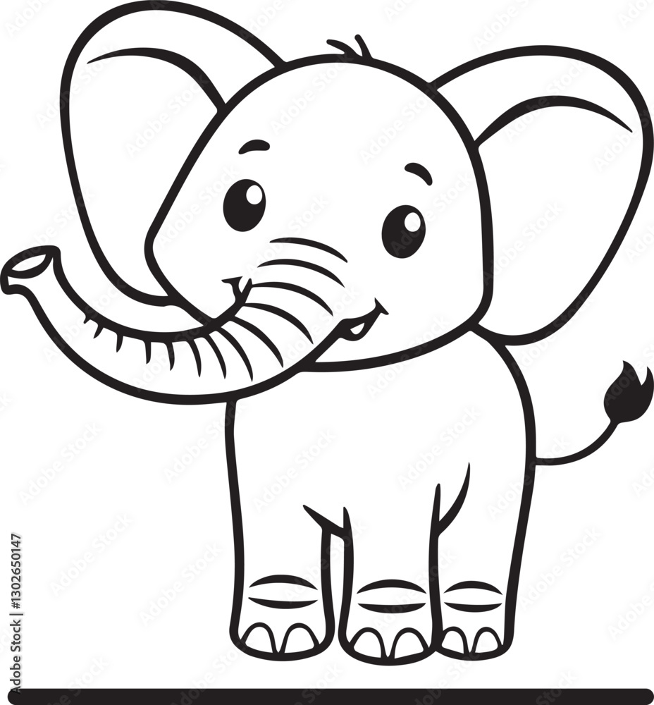 Fototapeta premium Hand drawn Cute Elephant Line Art coloring page