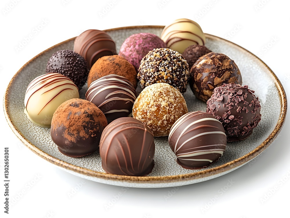 Artfully Arranged Assortment of Gourmet Chocolate Truffles on White Background Inviting Indulgence Artfully Arranged Assortment of Gourmet Chocolate Truffles on White Background Inviting Indulgence