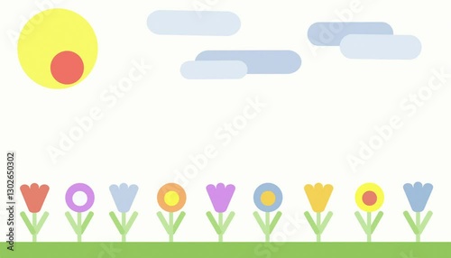 Animated background with sun, clouds and flowers