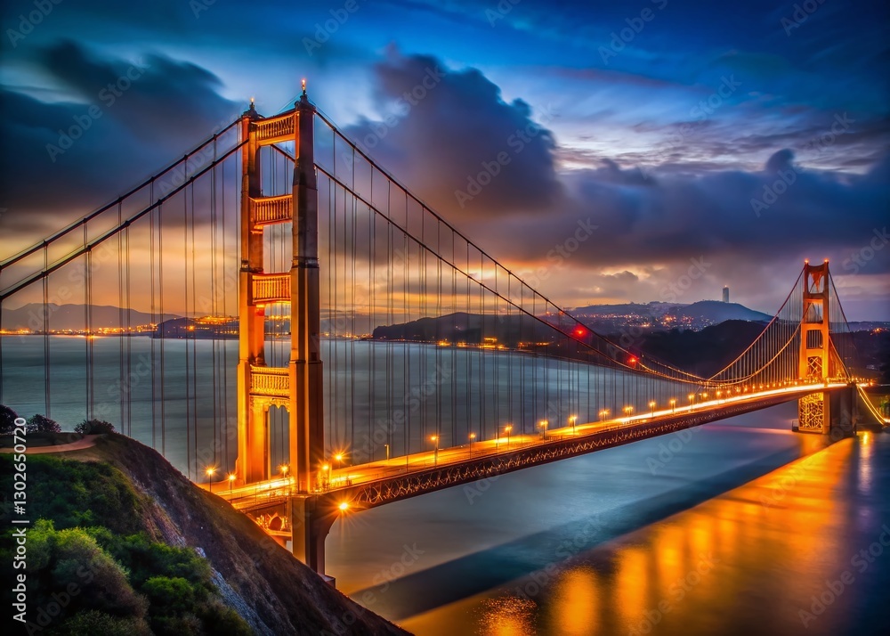 Obraz premium Golden Gate Bridge Night Lightscape - Stunning Low-Light Cityscape Photography