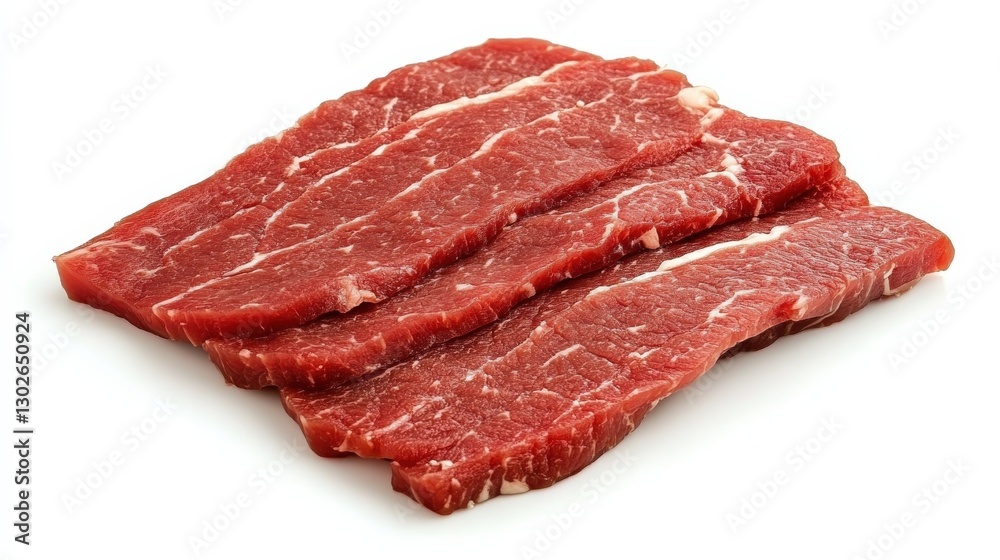 Fresh Raw Beef Strips on White Background for Cooking and Culinary Arts Fresh Raw Beef Strips on White Background for Cooking and Culinary Arts