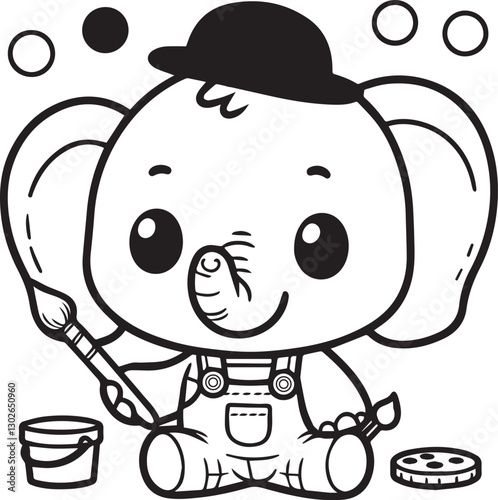 Hand drawn Cute Elephant Line Art coloring page