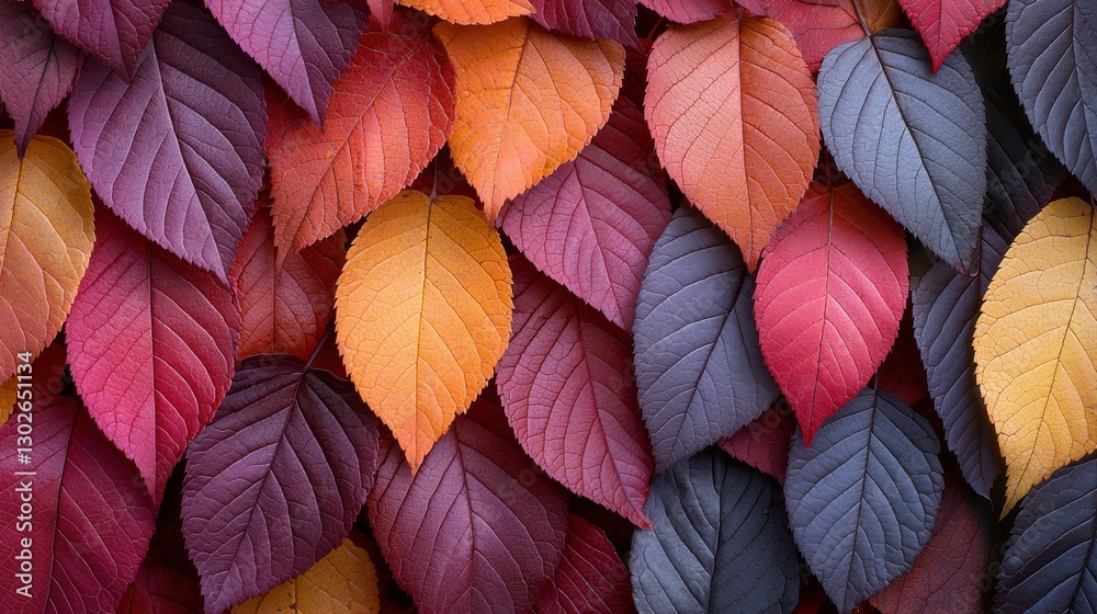 Fototapeta premium Colorful autumn leaves creating a vibrant tapestry of red, orange, and purple shades in a natural setting