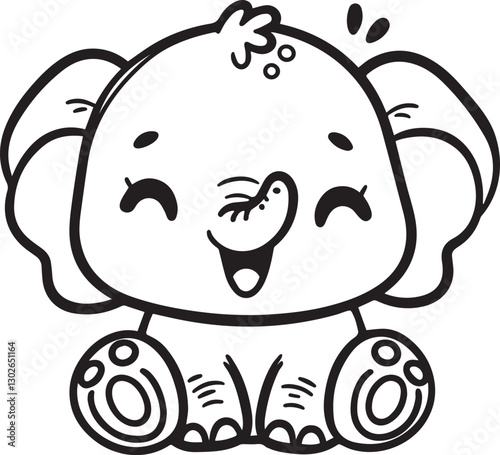 Hand drawn Cute Elephant Line Art coloring page