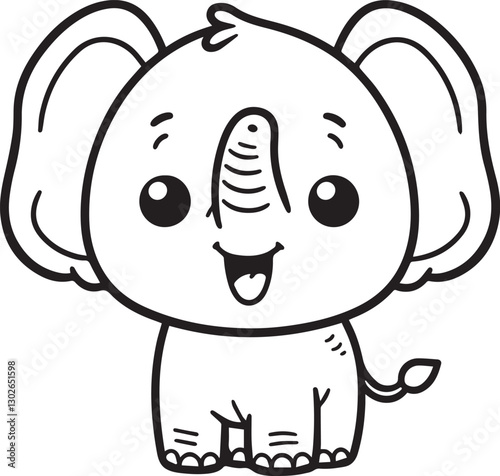 Hand drawn Cute Elephant Line Art coloring page