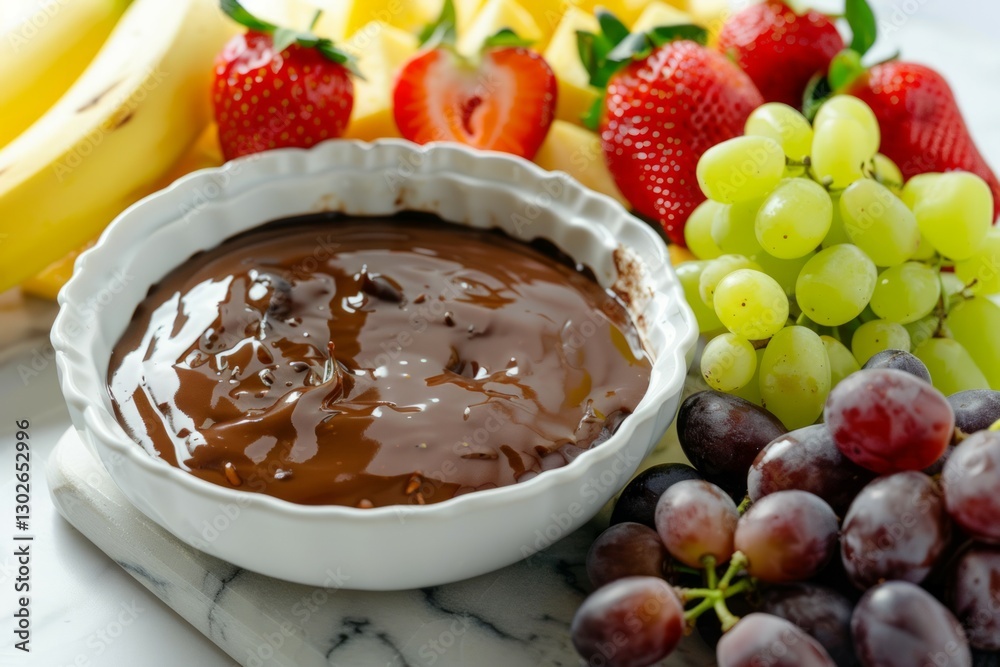 Fresh fruit and chocolate dip on slate surface. Neural network AI generated Fresh fruit and chocolate dip on slate surface. Neural network AI generated