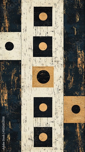 Abstract art panel with circles and squares