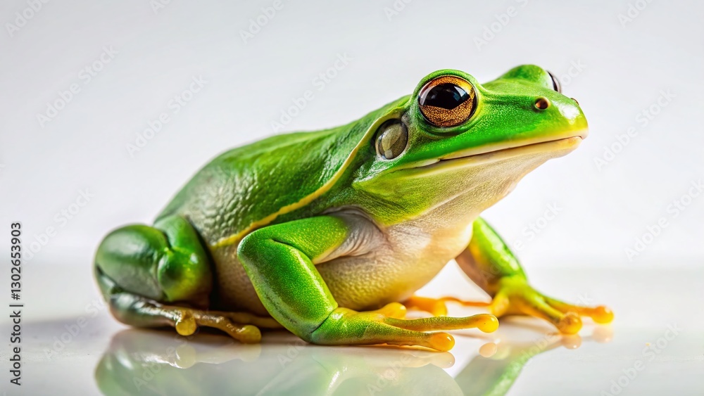Obraz premium Green Frog on White Background - Cute Amphibian Stock Photo
