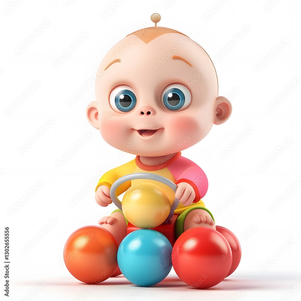 Happy Baby Sitting on Colorful Balls with a Joyful Expression Happy Baby Sitting on Colorful Balls with a Joyful Expression