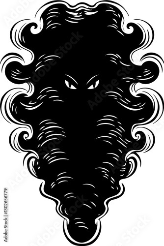 SVG vector features demonic dragons, hell creatures, and dark beasts.Mysterious Black Smoke with Intense Eyes in Abstract Design