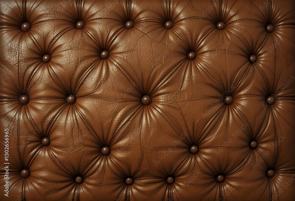 Fototapeta premium Brown Leather Upholstered Headboard Tufted Texture Classic Furniture Design