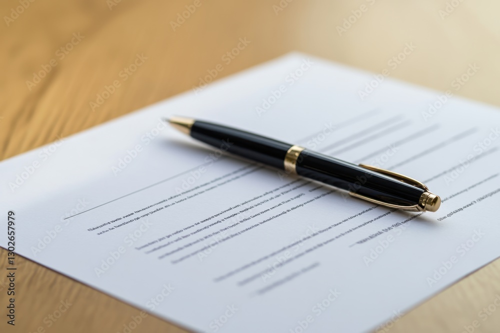 Pen on contract. Ready to sign the agreement. Ballpoint pen on the paper. Business meeting and document signing. Pen on contract. Ready to sign the agreement. Ballpoint pen on the paper. Business meeting and document signing.