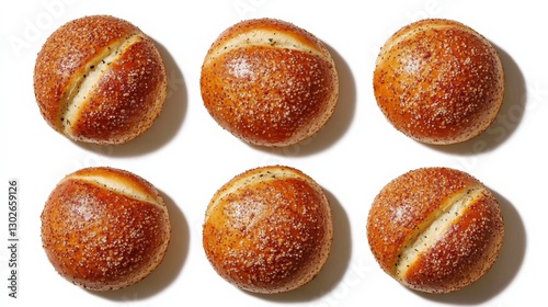Freshly Baked Bread Rolls with Golden Crust and Spices on White Background