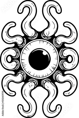 SVG vector features eldritch horror creatures. Intricate Illustration of an Eye Surrounded by Tentacle-Like Shapes