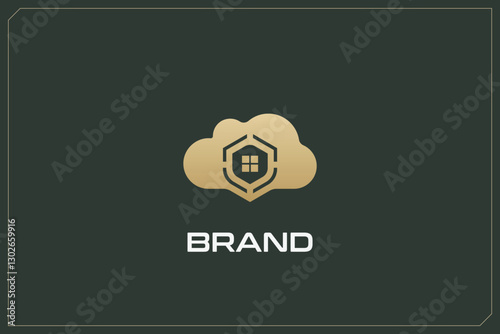 Cloud Home Building Logo Modern Structure Gold