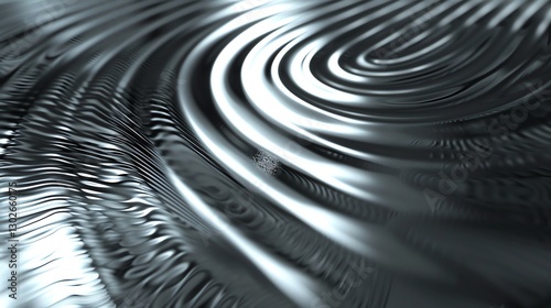 Abstract background of swirling, silver liquid with ripples and reflections.
