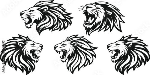 roaring lion head set, vector collection for design and logos