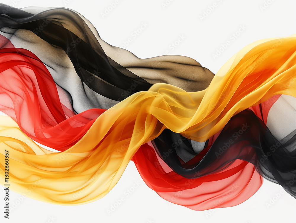 Abstract flowing silk waves in black, red, and gold, representing the national flag of Germany. Abstract flowing silk waves in black, red, and gold, representing the national flag of Germany.