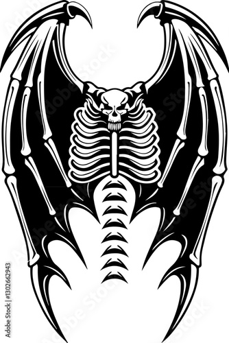 SVG vector features winged demons and fallen angels. Skull and Bone Bat Wings Gothic Design for Halloween Decor