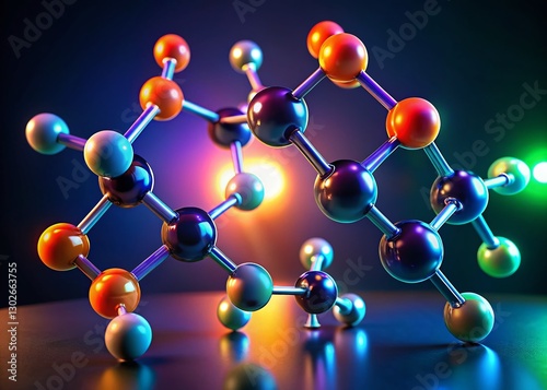 Low Light Stylized 3D Model of Chloroacetone Molecule - Chemical Structure Illustration photo