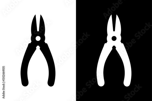 Pliers Silhouette Vector Icon Black And White Background.