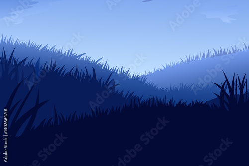 Wallpaper Mural Blue Vector Landscape Illustration: Grassy Hills, Foggy Valley, Serene Nature Scene, Minimalist Art, Digital Artwork, Peaceful Background Torontodigital.ca
