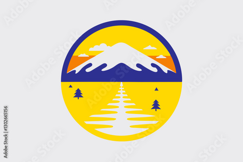 Wallpaper Mural Mountain Landscape Logo Design: Circular Icon with Snowy Peak, Golden Sky, and Road Leading to Mountain, Vector Illustration Torontodigital.ca