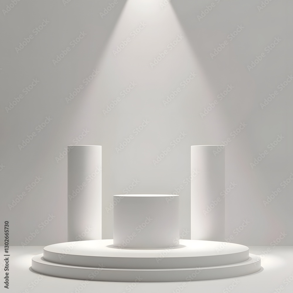 Obraz premium Minimalist 3D Cylindrical Podium with Spotlight Effect for Product Exhibition Showcasing