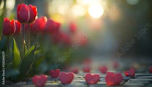Red Tulips Pathway Hearts Sunrise
