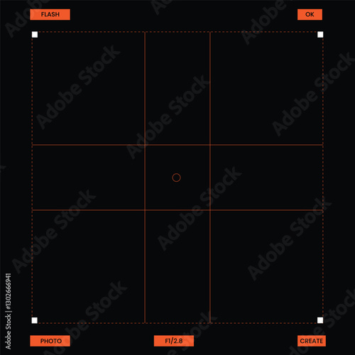 Photo camera focusing frame viewfinder template. Modern digital display grid screen. Vector illustration.