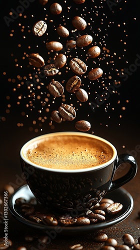 Coffee Beans Falling into Cup