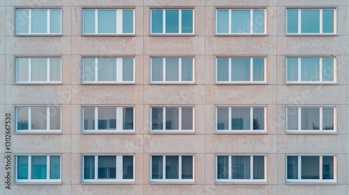 Symmetrical Urban Apartment Building Exterior with Multiple Windows