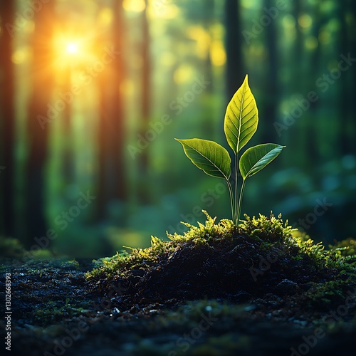 Forest seedling sunrise