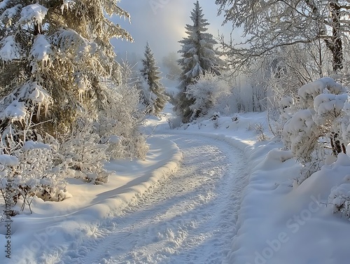 Winter Path Through Snowy Woods