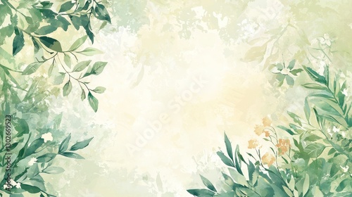 Soft Greenery Background with Floral Elements and Text Space