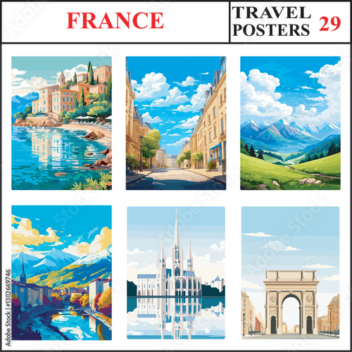France Cote D Azur Nancy Pyrenees National Park Travel Poster Wall Art Print Collection Set Part 29