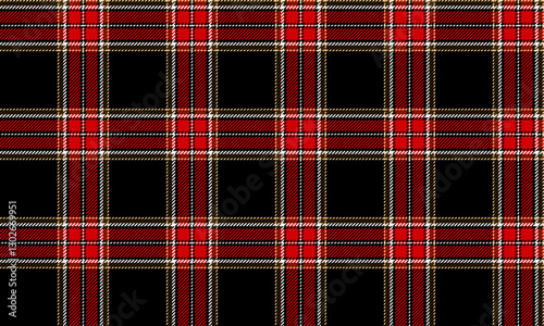 Seamless plaid, black, red, white, yellow, for designing various styles of clothing, whether it's a shirt, pants or a skirt, adding a distinctive and unique look to your outfit.