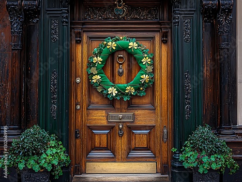 Ornate Door with Holiday Wreath