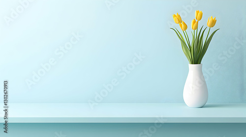 Wallpaper Mural Yellow Tulips in White Vase on Light Blue Shelf Torontodigital.ca