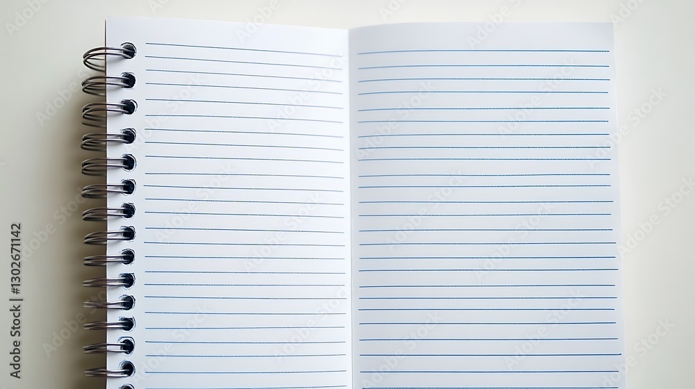 Close-up of lined notebook paper with a white background, three rings on the left side, and four lines per page. Close-up of lined notebook paper with a white background, three rings on the left side, and four lines per page.
