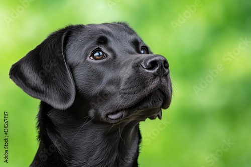 Wallpaper Mural Black Labrador Retriever looking curiously with soft expression against a vibrant green background outdoors Torontodigital.ca