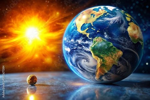 Macro Earth Orbiting Sun: Celestial Dance of Gravity and Light