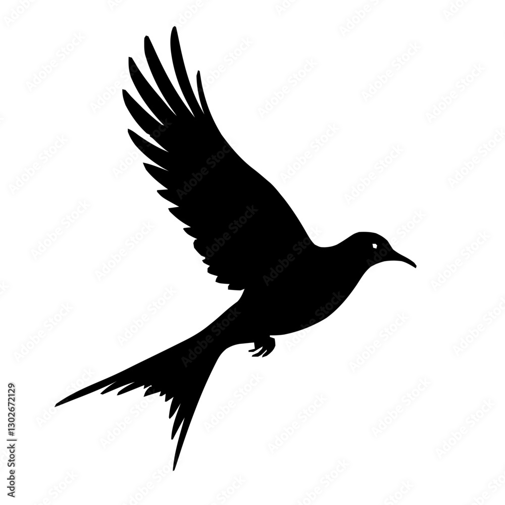 Obraz premium An illustration featuring a black Swallow hieroglyph silhouette set against a clean white background depicting a detailed bird in flight with wings spread, symbolizing rebirth and the afterlife.