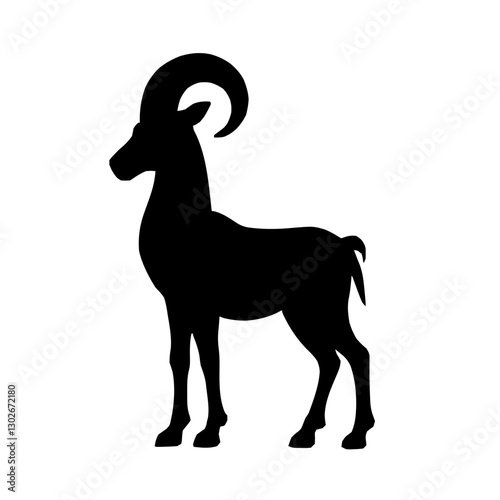An illustration featuring a black Ram hieroglyph silhouette set against a clean white background depicting a detailed ram with curved horns, symbolizing power and the god Amun.
