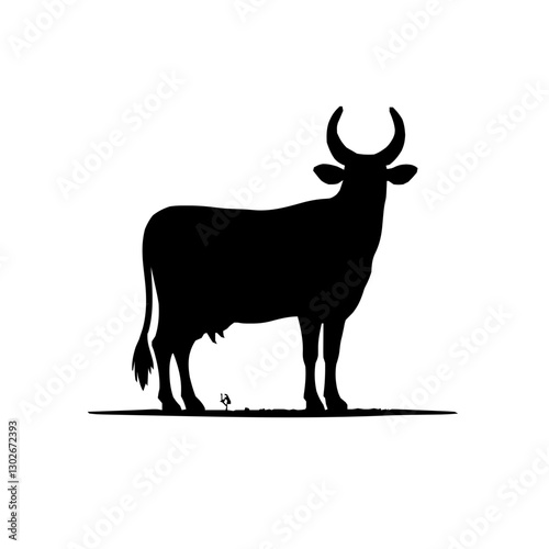 An illustration featuring a black Cow hieroglyph silhouette set against a clean white background depicting a detailed cow with horns and ears, symbolizing motherhood and the goddess Hathor.