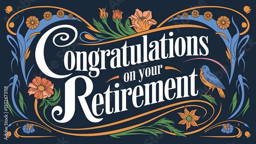 Elegant Retirement Card: Floral Design with Bluebird, Perfect for Celebrations and Well-Wishes