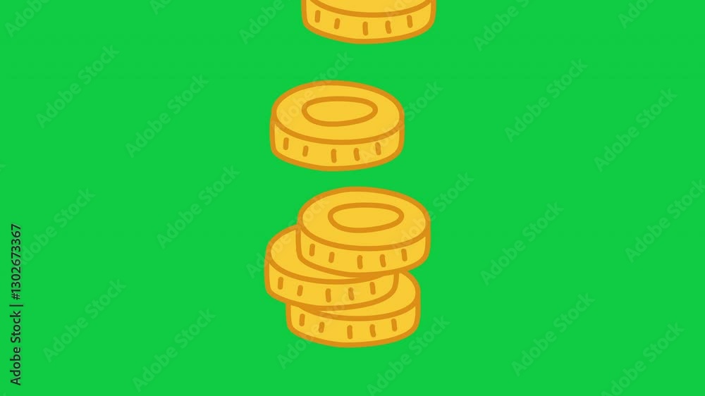 Animation of golden coins falling on top of each other. 2D motion animated footage Animation of golden coins falling on top of each other. 2D motion animated footage