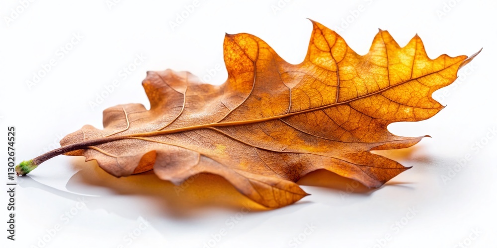 Obraz premium Macro Photo of Dry Oak Leaf Falling Isolated on White Background