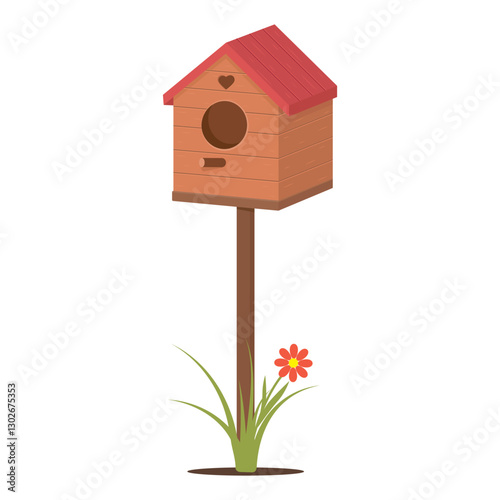 A birdhouse for birds, isolated on a white background. Cartoon vector illustration